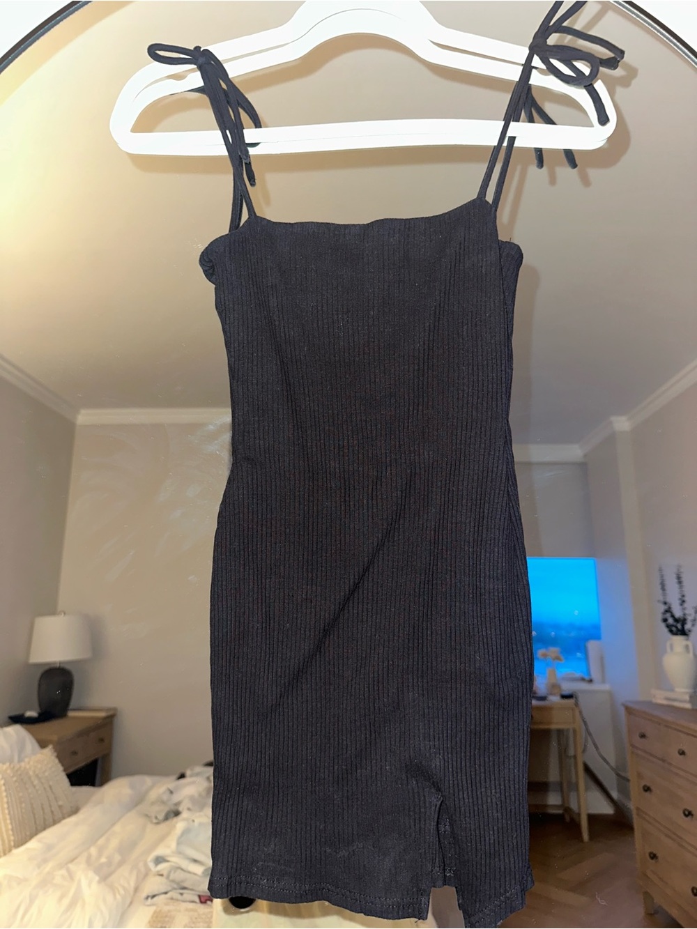 Princess Polly Black Ribbed Tie-Shoulder Mini Dress